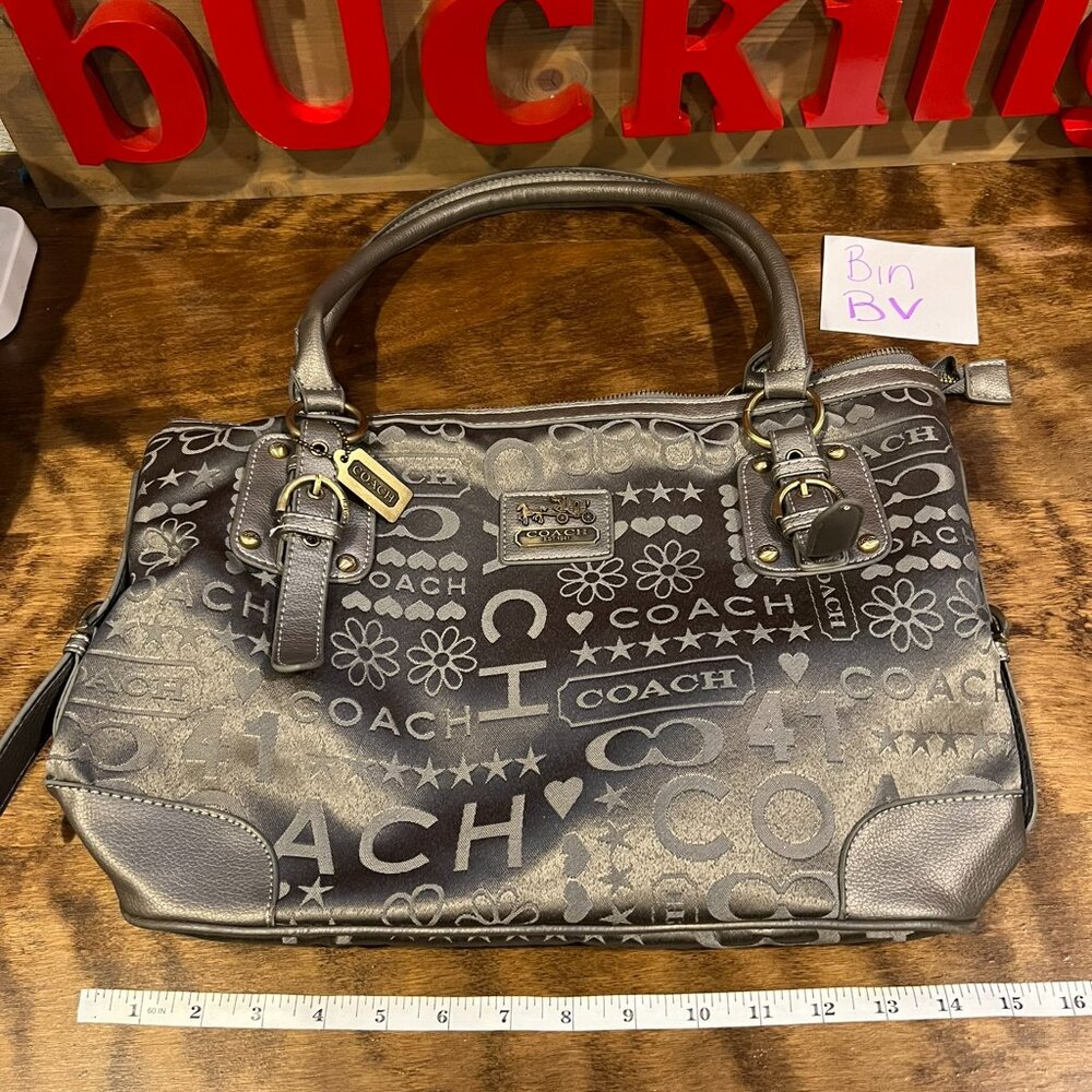 Coach Poppy Graffiti Scribble Tote Bag vintage silver